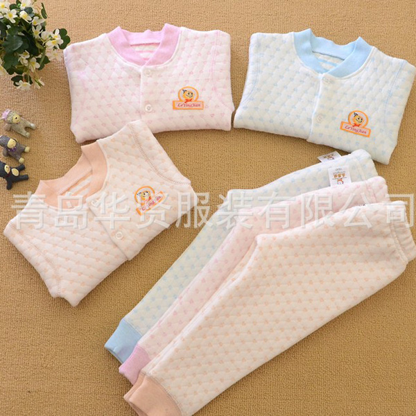 樂(lè)嬰健純棉三層保暖加厚全開(kāi)扣套裝