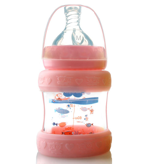 優(yōu)冠寶貝防護玻璃奶瓶150ml紅色