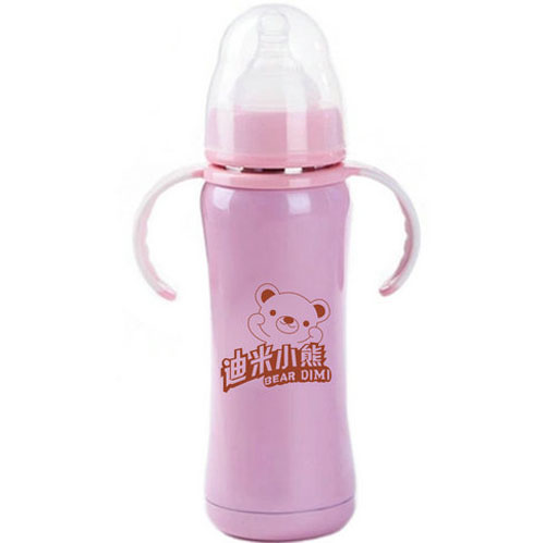 迪米小熊寬口真空有柄自動不銹鋼保溫奶瓶180ml