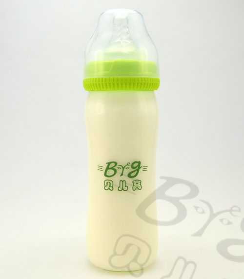 貝兒高寬口徑玻璃奶瓶240ml裝有奶粉正面