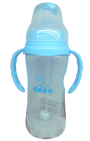 優(yōu)貝牛牛藍色寬口雙柄全自動PP奶瓶330ml