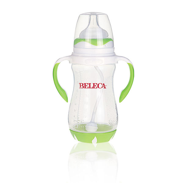 貝樂(lè)嘉綠色雙柄帶吸管易把握嬰兒PP奶瓶