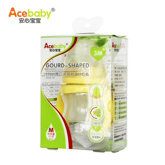 安心寶寶210ml寬口雙耳自動PP奶瓶黃色盒裝