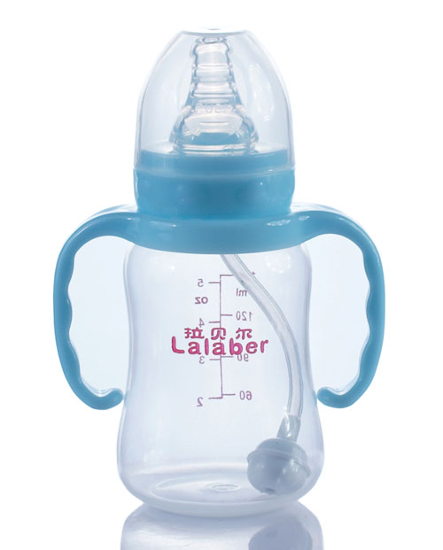 拉貝爾5安士標(biāo)準(zhǔn)口徑自動吸管PP奶瓶-藍(lán)色手柄