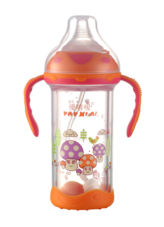 優(yōu)嘻噯炫彩防爆寬口晶鉆玻璃奶瓶240ML黃色
