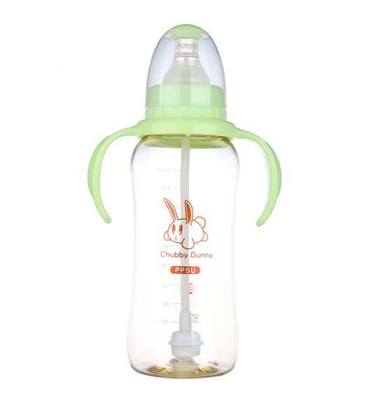 丘比兔PPSU葫蘆型自動把手奶瓶300ML綠色