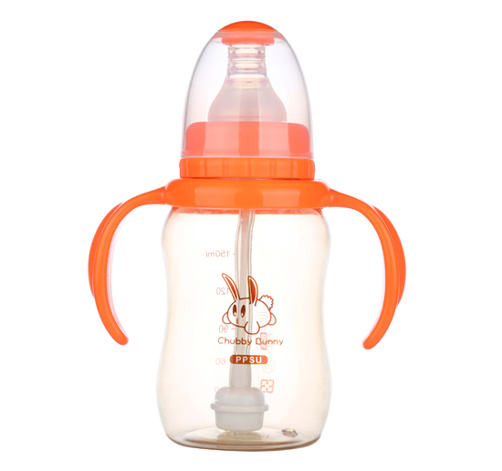 丘比兔PPSU標(biāo)準(zhǔn)口徑葫蘆型自動(dòng)把手奶瓶150ML橙色