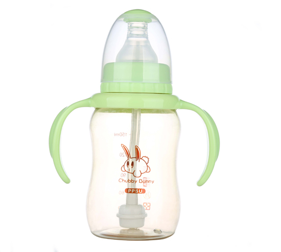 丘比兔PPSU標(biāo)準(zhǔn)口徑葫蘆型自動把手奶瓶150ML綠色