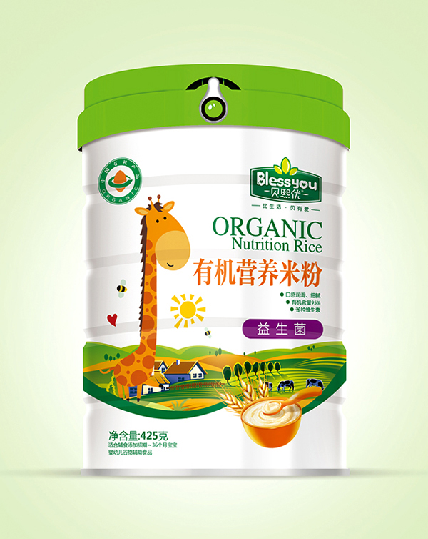 貝熙優(yōu)一標(biāo)一碼有機米粉425克聽裝(益生菌)