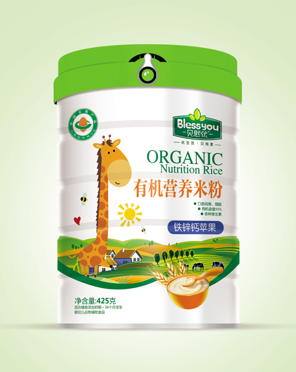 貝熙優(yōu)一標(biāo)一碼有機米粉425克聽裝(鐵鋅鈣蘋果)